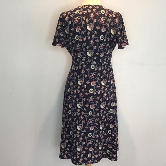 Wrap midi dress Black with floral print Soprano short sleeve. Size Medium - Picture 4 of 7